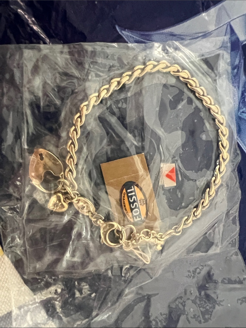 Fossil Gold Chain Heart Lock Bracelet - Women's Accessory
